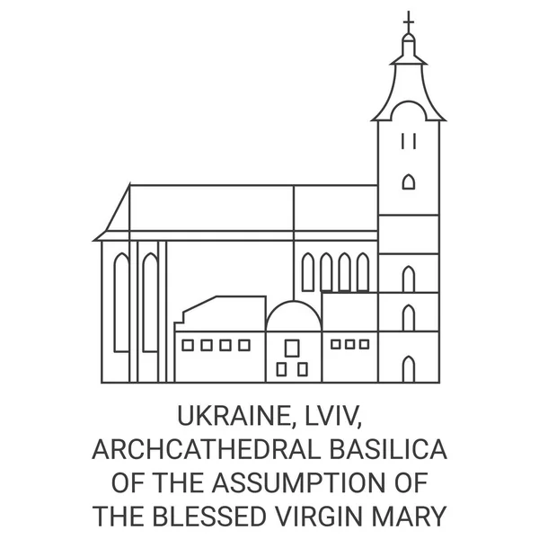 Ukrajina Lvov Archcathedral Bazilika Nanebevzetí Panny Marie Cestování Orientační Linie — Stockový vektor