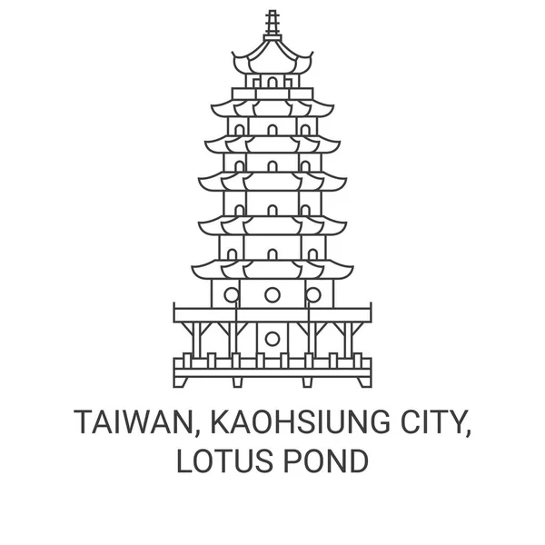 Taiwan Stadt Kaohsiung Lotus Pond Reise Meilenstein Linienvektorillustration — Stockvektor