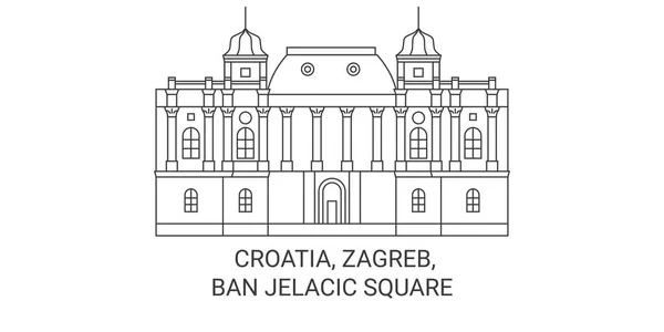 Croatie Zagreb Ban Jelacic Square Illustration Vectorielle Ligne Voyage Historique — Image vectorielle