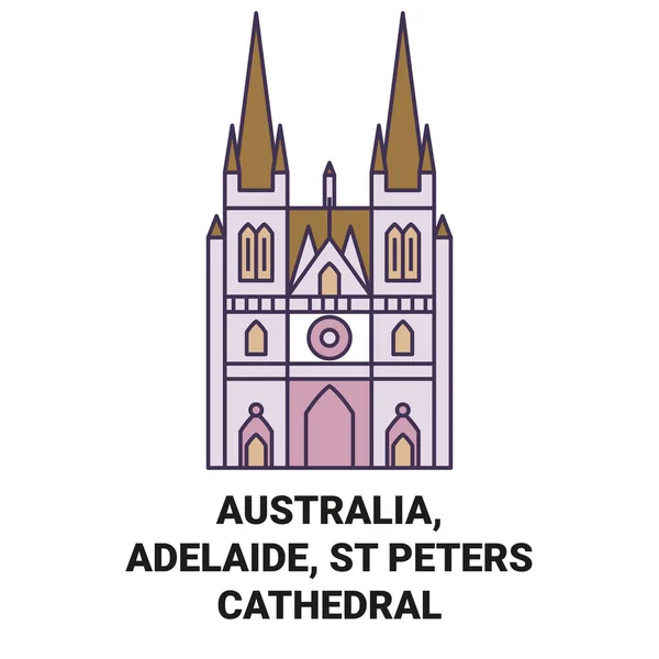 Australien Adelaide Peters Cathedral Resa Landmärke Linje Vektor Illustration — Stock vektor