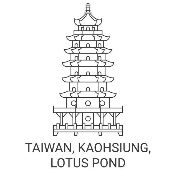 Tajvan Kaohsiung Lotus Pond Utazás Mérföldkő Vonal Vektor Illusztráció — Stock Vector