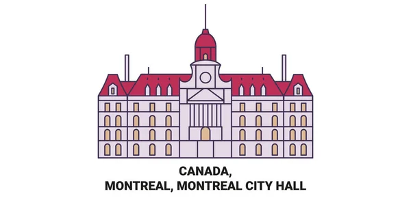 Kanada Montreal Montreal City Hall Resa Landmärke Linje Vektor Illustration — Stock vektor