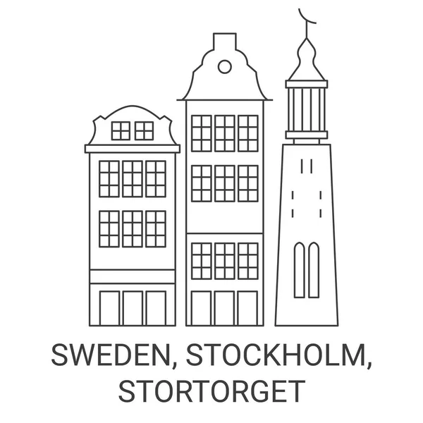 Svezia Stoccolma Stortorget Viaggi Pietra Miliare Linea Vettoriale Illustrazione — Vettoriale Stock