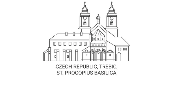 捷克共和国 Trebic Procopius Basilica旅行地标线矢量说明 — 图库矢量图片