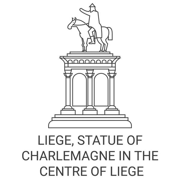 Belçika Liege Şarlman Heykeli Lige Seyahat Çizgisi Çizgisi Çizgisi Resimlerinde — Stok Vektör