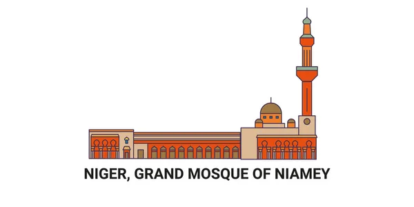 Niger Grande Mosquée Niamey Illustration Vectorielle Ligne Repère Voyage — Image vectorielle