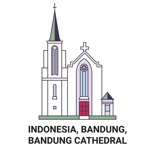 Indonésie Bandung Bandung Cathédrale Voyage Illustration Vectorielle Ligne Historique — Image vectorielle