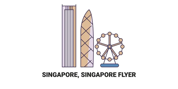 Singapour Singapour Flyer Illustration Vectorielle Ligne Repère Voyage — Image vectorielle