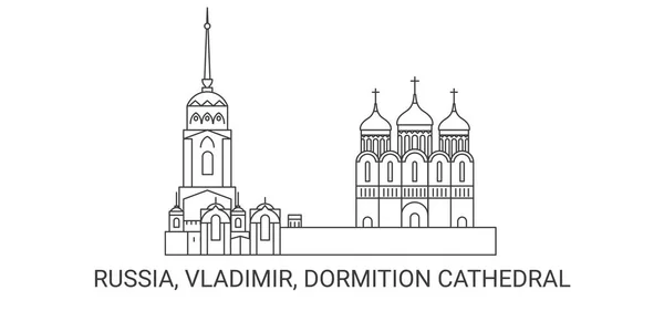 Russland Wladimir Mariä Himmelfahrt Kathedrale Reise Meilenstein Linienvektorillustration — Stockvektor