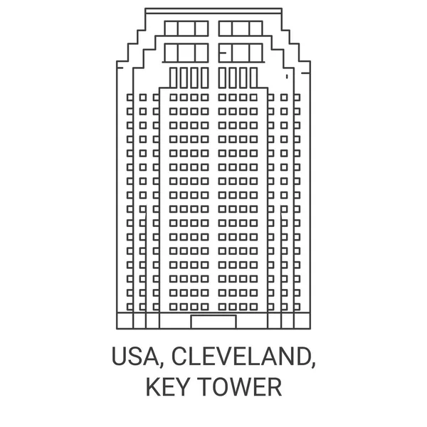 Usa Cleveland Key Tower Utazás Mérföldkő Vonal Vektor Illusztráció — Stock Vector
