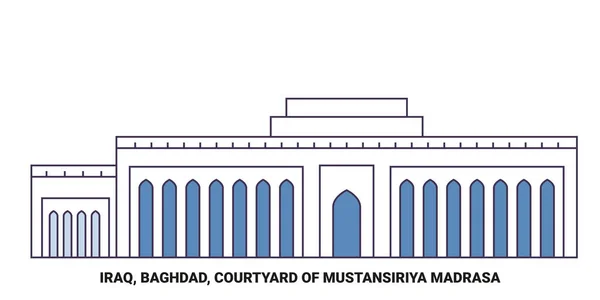 Iraq Baghdad Cortile Mustansiriya Madrasa Viaggi Punto Riferimento Linea Vettoriale — Vettoriale Stock