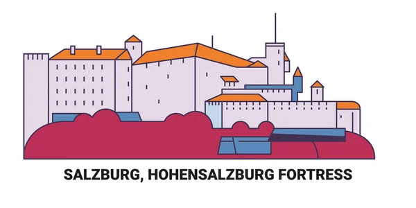 France Salzburg Hohensalzburg Fortress Travel Landmark Line Vector Illustration — Stock Vector