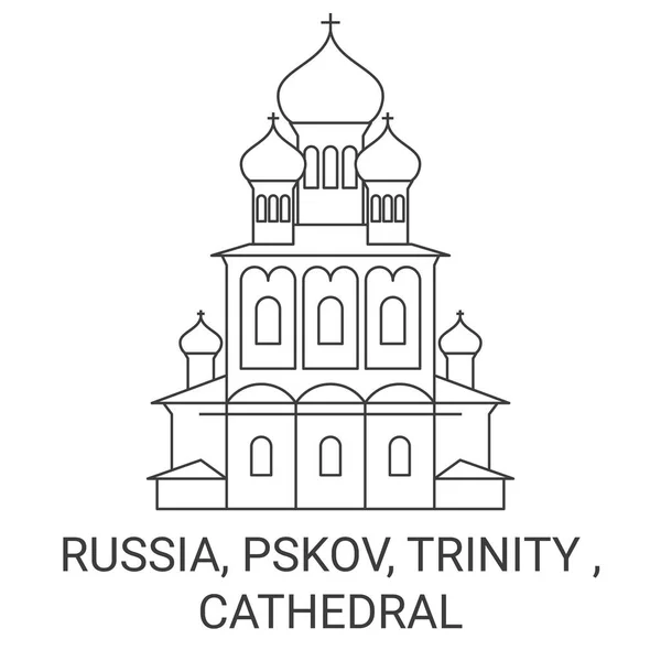 Rusland Pskov Drie Eenheid Kathedraal Reizen Oriëntatiepunt Lijn Vector Illustratie — Stockvector