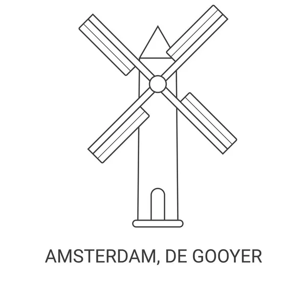 Netherlands Amsterdam Gooyer Travel Landmark Line Vector Illustration — Stock Vector