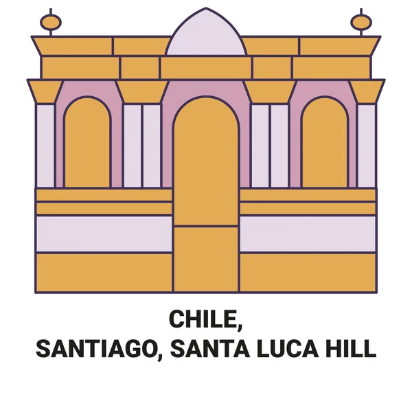 Chili Santiago Santa Luca Hill Voyage Illustration Vectorielle Ligne Historique — Image vectorielle