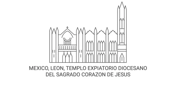 Мексика Леон Templo Expiatorio Diocesano Del Sagrado Corazn Jess Пространственная — стоковый вектор