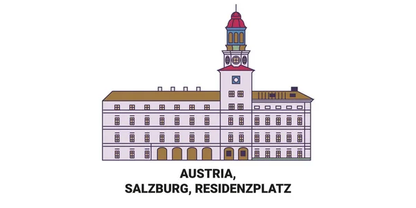 Austria Salzburg Residenzplatz Travelmark Line Vector Ilustrasi - Stok Vektor