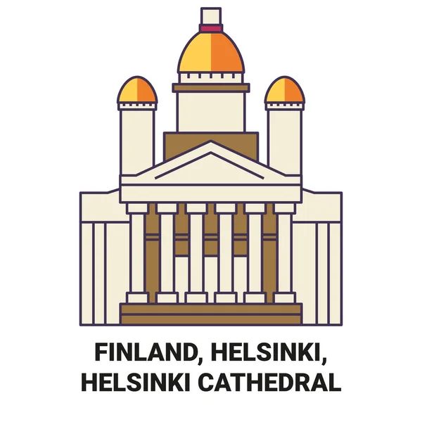 Finland Helsinki Helsinki Cathedral Travel Landmark Line Vector Illustration — Stock Vector