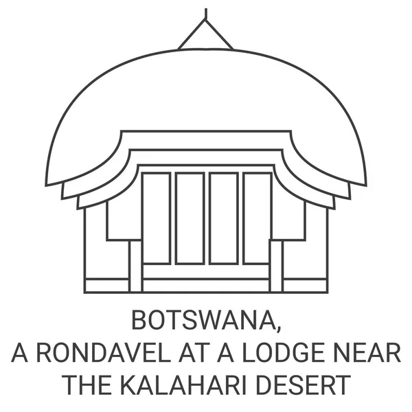 Botswana Rondavel Lodge Kalahari Desert Viaggi Landmark Line Vector Illustration — Vettoriale Stock