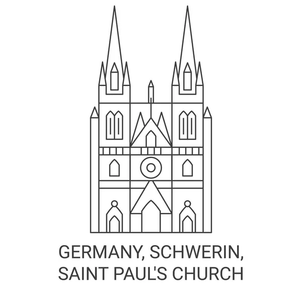 Alemania Schwerin Iglesia San Pablo Recorrido Hito Línea Vector Ilustración — Archivo Imágenes Vectoriales