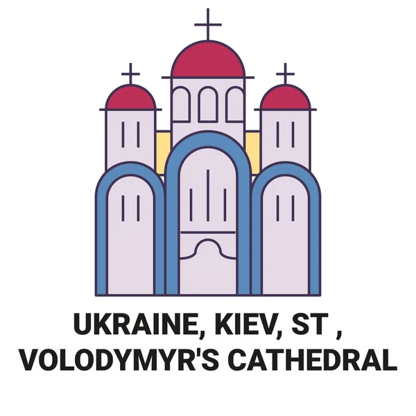 Ukraine Kiew Wolodymyrs Kathedrale Reise Wahrzeichen Linie Vektor Illustration — Stockvektor