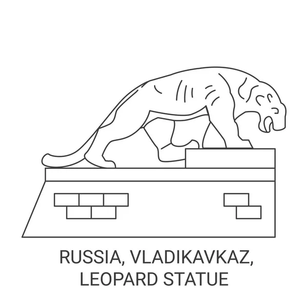 Russia Vladikavkaz Leopard Statue Travel Landmark Line Brief — стоковий вектор