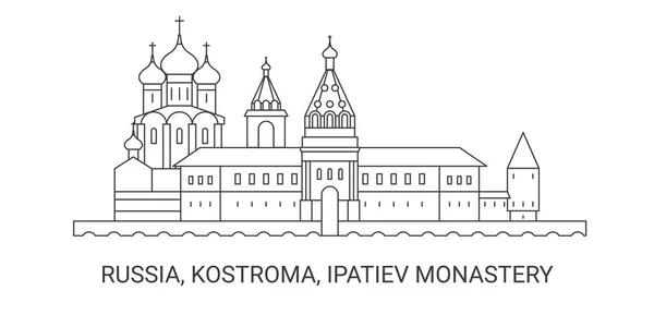 Russie Kostroma Monastère Ipatiev Illustration Vectorielle Ligne Repère Voyage — Image vectorielle