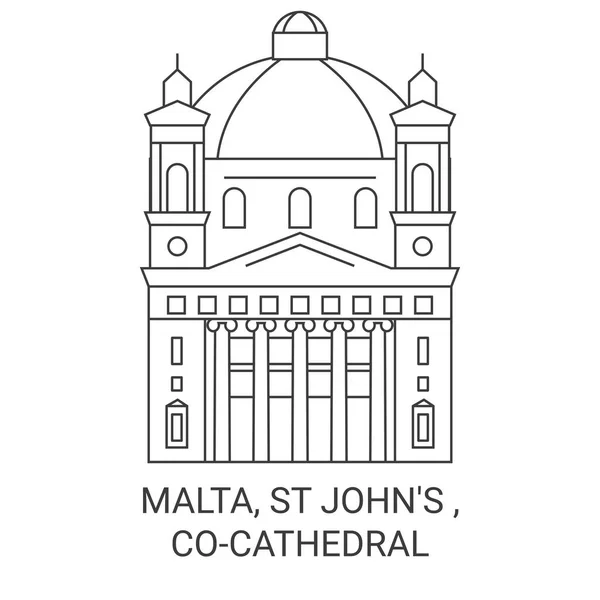 Malta Johns Katedra Podróży Punkt Orientacyjny Linia Wektor Ilustracja — Wektor stockowy