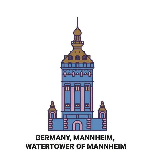 Německo Mannheim Watertower Mannheim Cestovní Orientační Čára Vektor Ilustrace — Stockový vektor