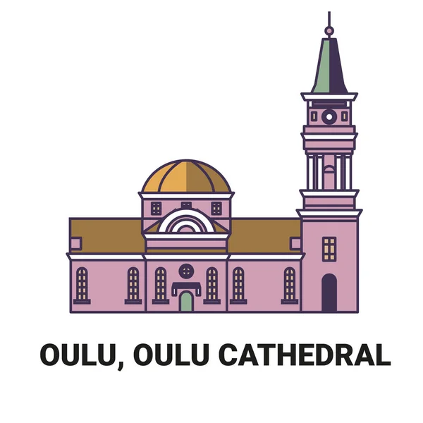 Finlande Oulu Oulu Cathédrale Voyage Illustration Vectorielle Ligne Historique — Image vectorielle