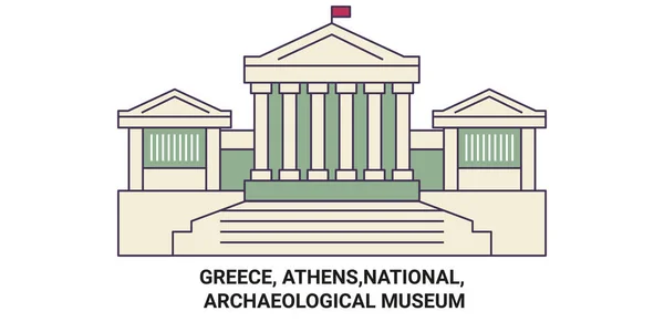 Greece Athens National Archaeological Museum Travel Landmark Line Vector Illustration — Stock Vector
