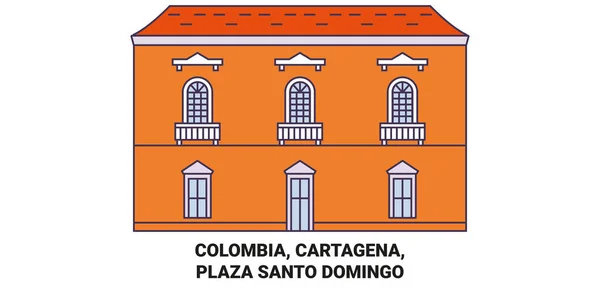 Colombia Cartagena Plaza Santo Domingo Recorrido Hito Línea Vector Ilustración — Archivo Imágenes Vectoriales