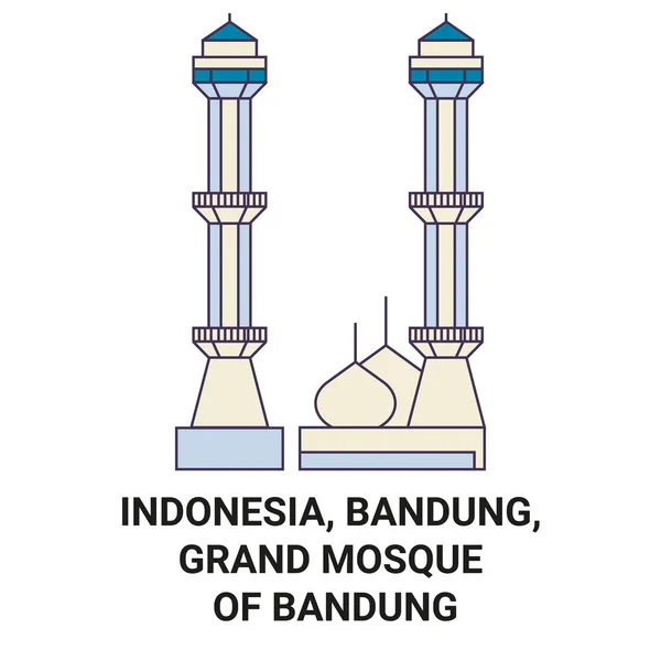 Indonesia Bandung Grand Mosque Bandung Travel Landmark Line Vector Illustration — Stock Vector