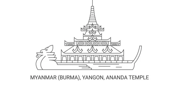 Myanmar Birmânia Rangum Templo Ananda Ilustração Vetor Linha Referência Viagem — Vetor de Stock