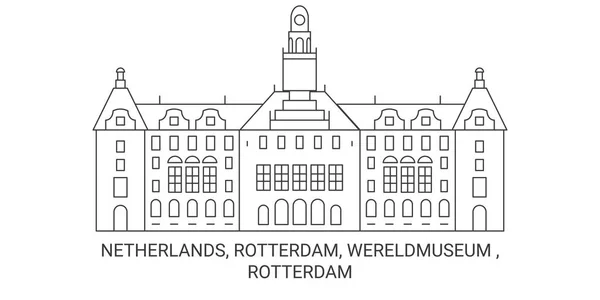 Holandia Rotterdam Wereldmuseum Rotterdam Podróżować Punkt Orientacyjny Linia Wektor Ilustracja — Wektor stockowy