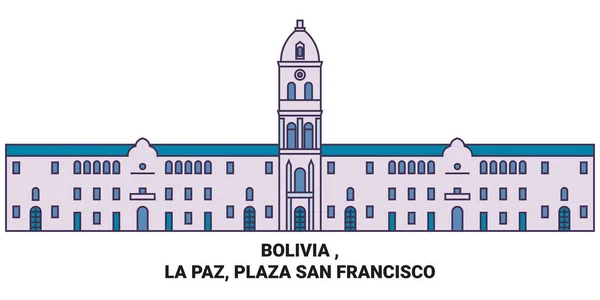 Bolivien Paz Plaza San Francisco Reise Meilenstein Linienvektorillustration — Stockvektor
