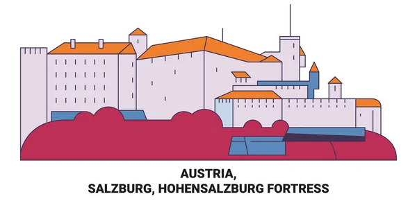 Austria Salzburg Hohensalzburg Fortress Travel Landmark Line Vector Illustration — Stock Vector