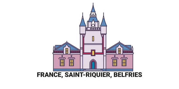 Frankreich Saintriquier Belfries Reise Meilenstein Linienvektorillustration — Stockvektor