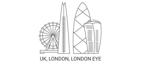 Inglaterra Londres London Eye Ilustración Vector Línea Hito Viaje — Archivo Imágenes Vectoriales