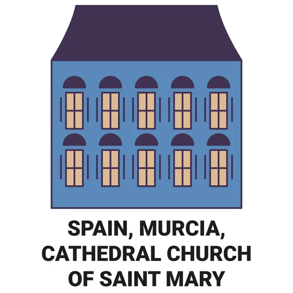 Spanien Murcia Katedralen Kyrkan Saint Mary Resa Landmärke Linje Vektor — Stock vektor