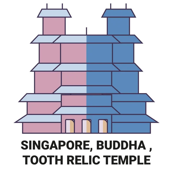 Singapore Boeddha Tooth Relic Tempel Reizen Oriëntatiepunt Lijn Vector Illustratie — Stockvector