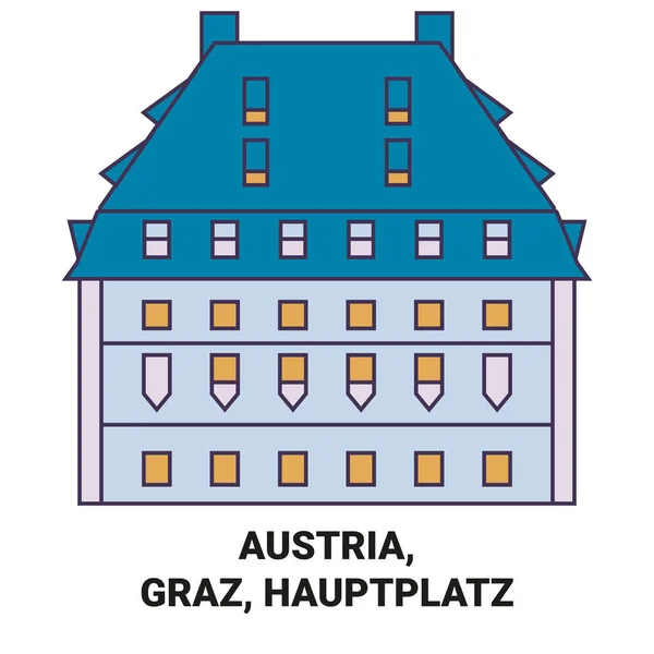 Austria Graz Hauptplatz Travel Landmark Line Vector Illustration — 스톡 벡터