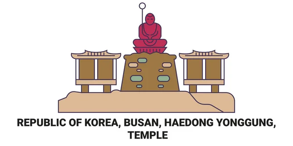 República Coréia Busan Haedong Yonggung Templo Viagens Marco Linha Vetor —  Vetores de Stock