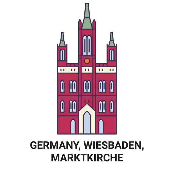 Duitsland Wiesbaden Marktkirche Reizen Oriëntatiepunt Lijn Vector Illustratie — Stockvector