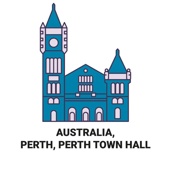 Australia Perth Perth Town Hall Recorrido Hito Línea Vector Ilustración — Archivo Imágenes Vectoriales