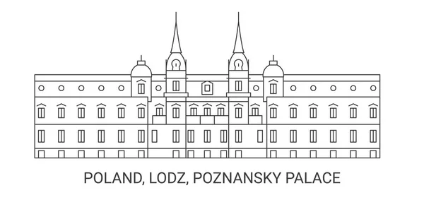 Polen Lodz Poznansky Palace Reise Wahrzeichen Linie Vektor Illustration — Stockvektor