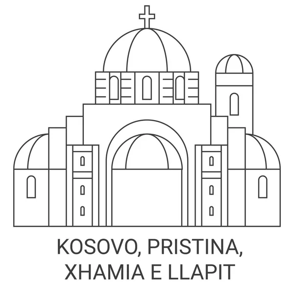 Kosowo Prisztina Xhamia Llapit Podróżować Punkt Orientacyjny Linia Wektor Ilustracja — Wektor stockowy