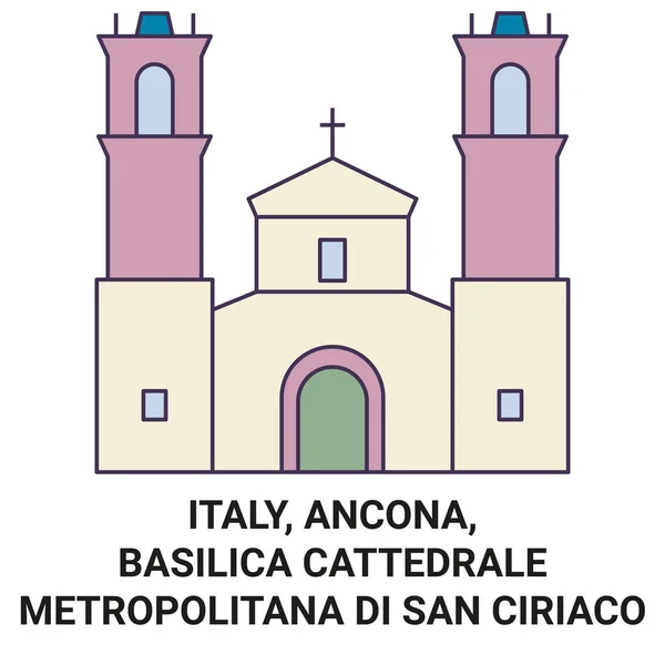 Talya Ancona Basilica Cattedrale Metropolitana San Ciriaco Seyahat Çizgisi Çizimi — Stok Vektör