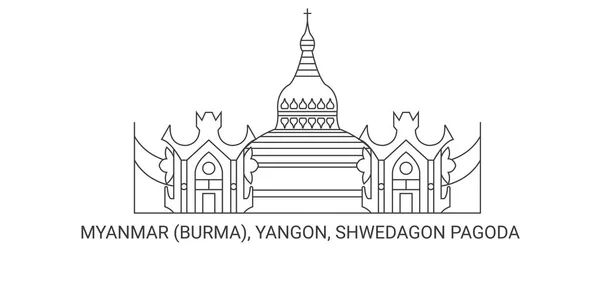 Myanmar Burma Yangon Shwedagon Pagode Reise Meilenstein Linienvektorillustration — Stockvektor