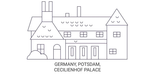 Jerman Potsdam Cecilienhof Palace Travelmark Line Vector Ilustrasi - Stok Vektor